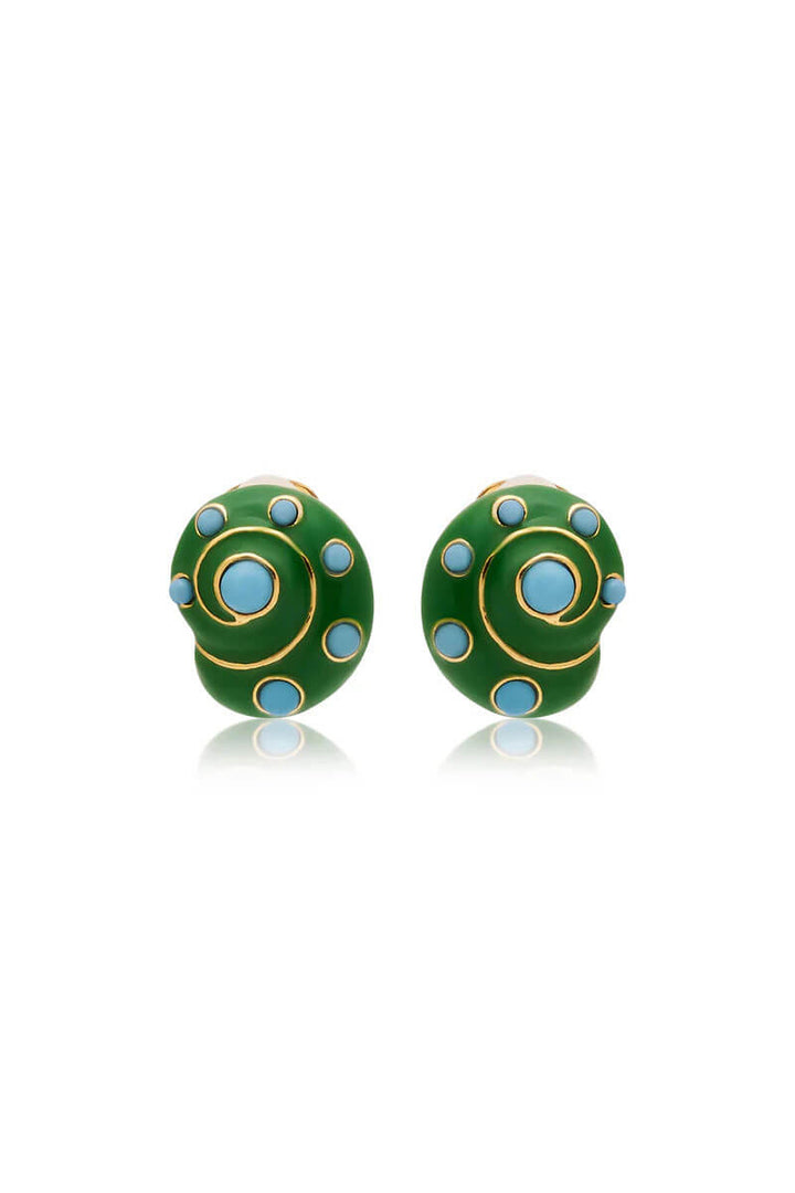 Kenneth Jay Lane Jade & Turquoise Snail Pierced Earrings