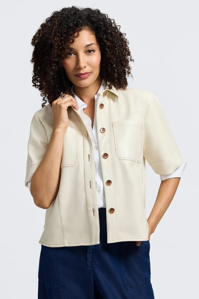 Foxcroft Demi Elbow Sleeve Shirt Jacket in Cream