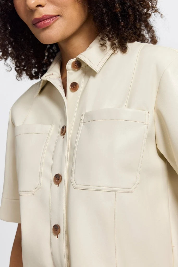 Foxcroft Demi Elbow Sleeve Shirt Jacket in Cream