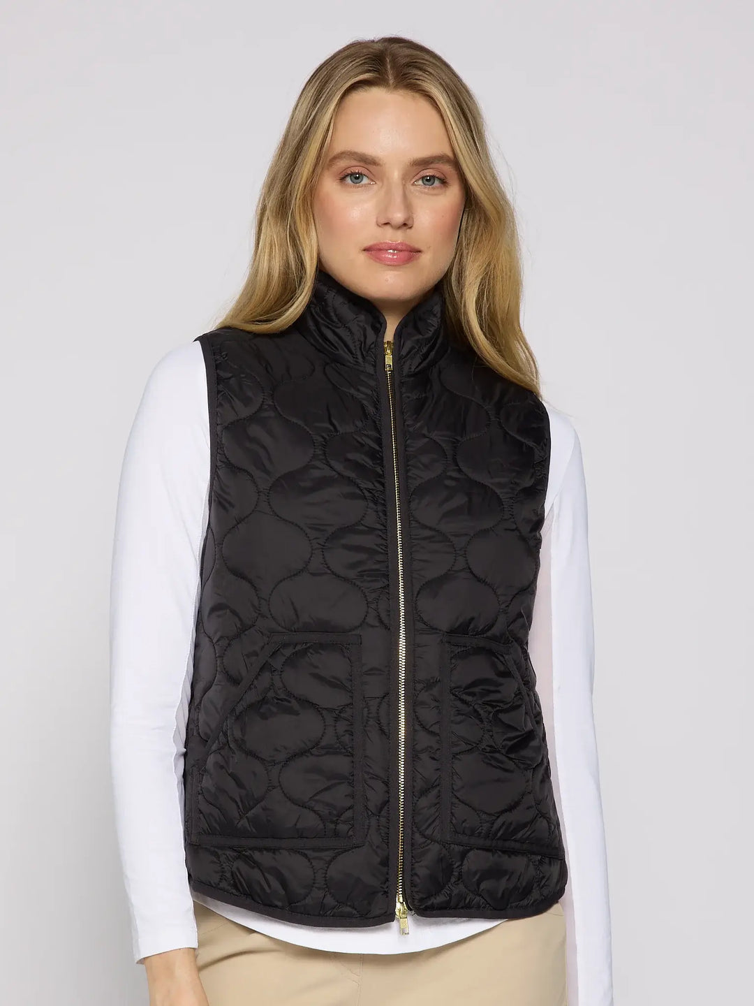 Double Zipper Padded Vest in Black - Mildred Hoit