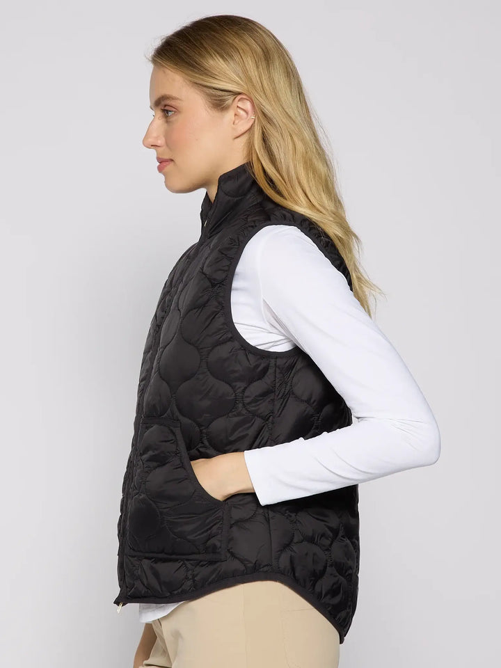 Double Zipper Padded Vest in Black - Mildred Hoit