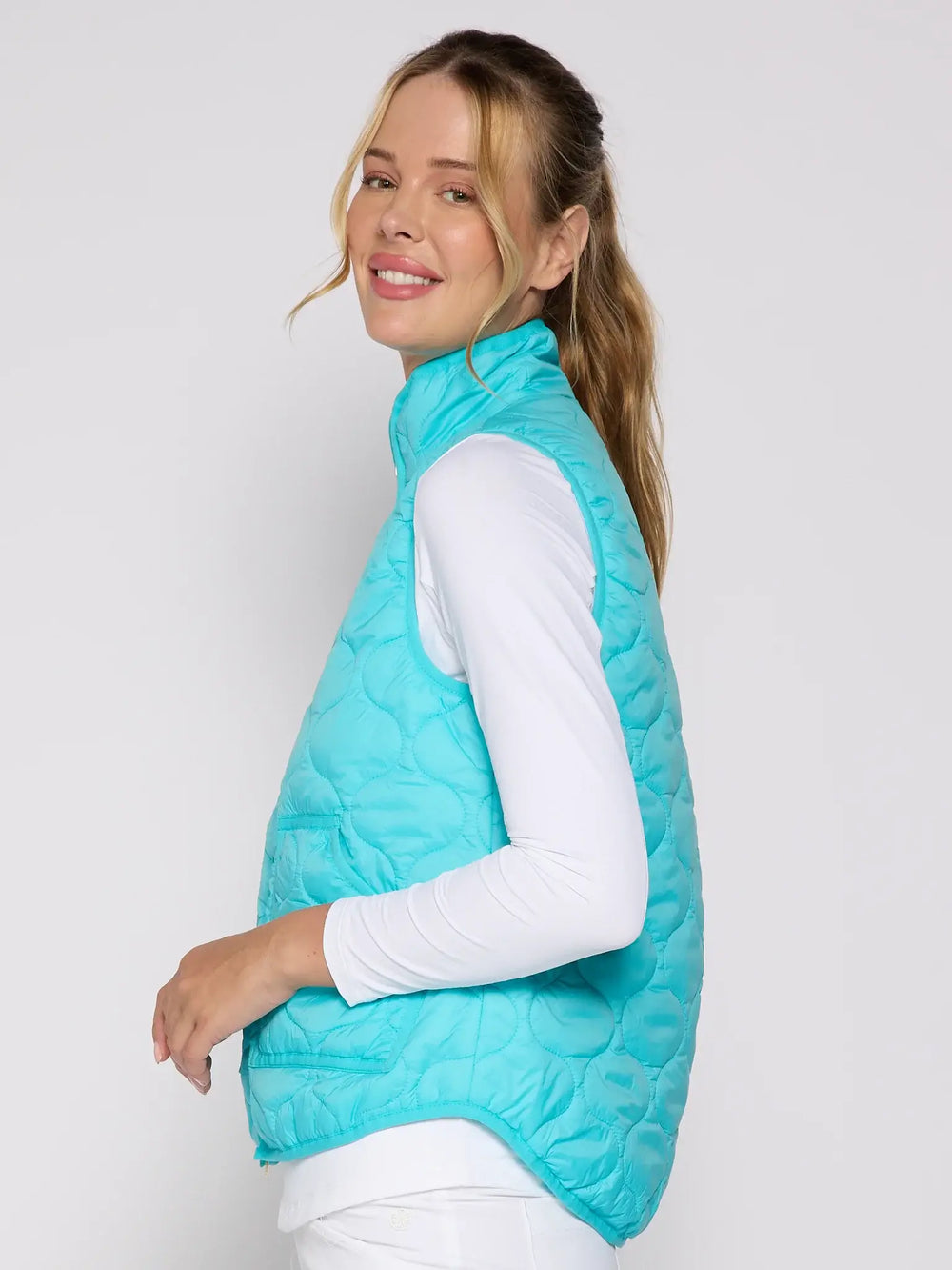 Double Zipper Padded Vest in Caribbean - Mildred Hoit