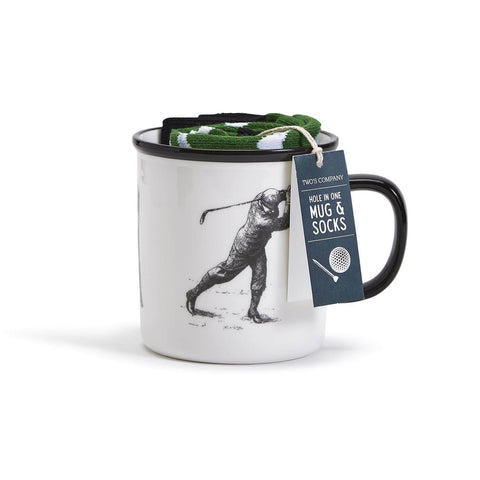 Golf Themed Mug and Sock Gift Set available at Mildred Hoit in Palm Beach.