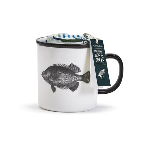 Fishing Themed Mug and Sock Gift Set available at Mildred Hoit in Palm Beach.