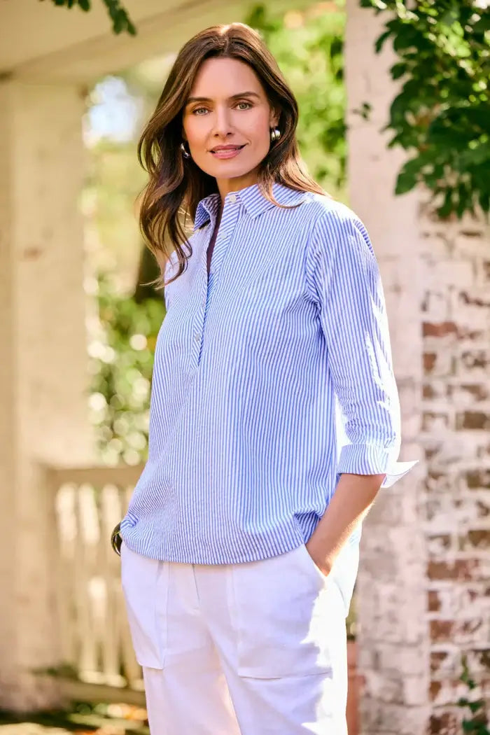 Foxcroft Therese Seersucker Thin Stripe Shirt - Mildred Hoit