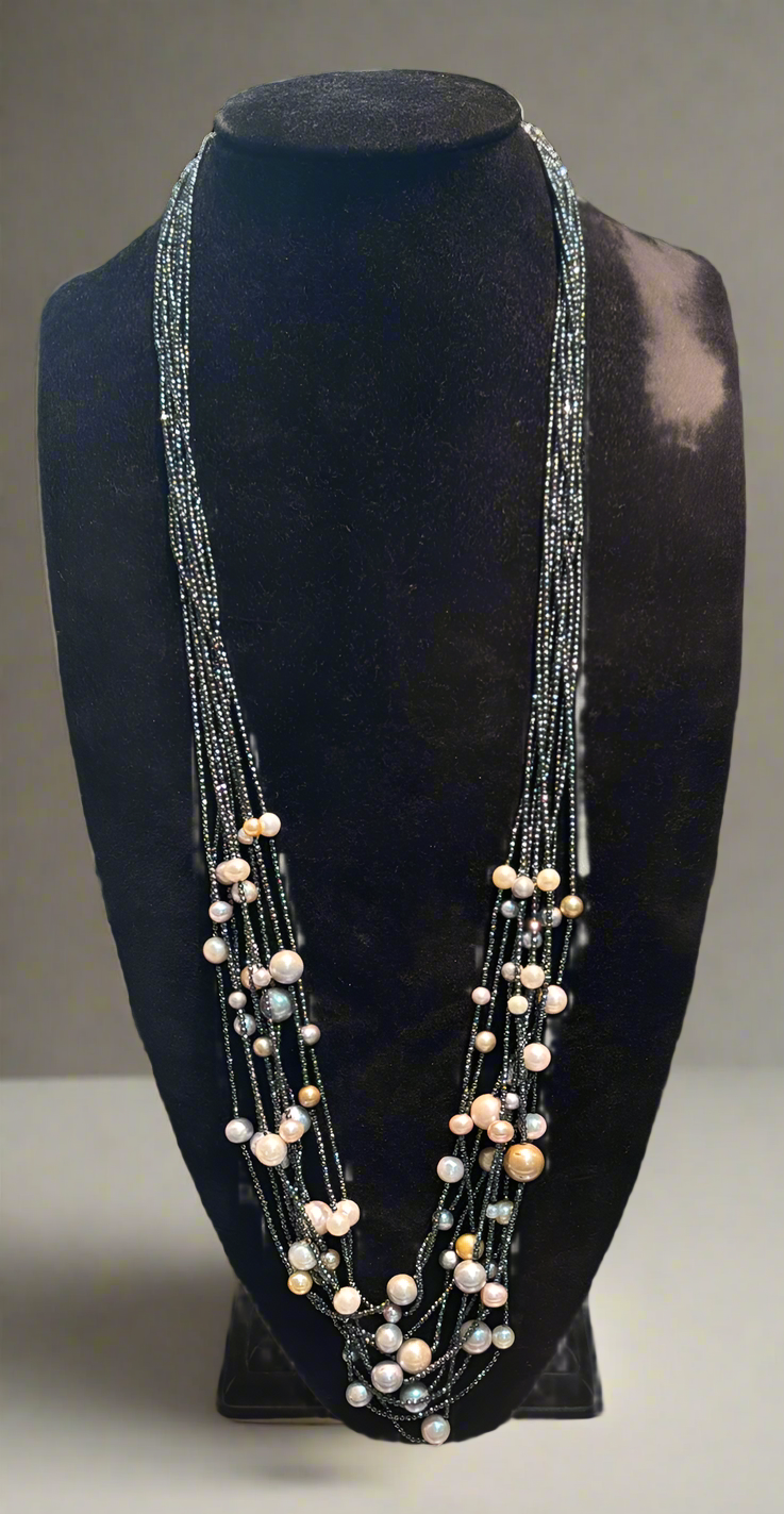 Hematite and Pearl Necklace - Mildred Hoit
