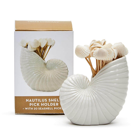 White Nautilus Shell with Seashell Picks available at Mildred Hoit in Palm Beach.