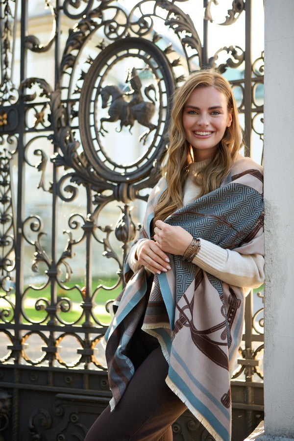 Equestrian Reversible Scarf in Light Blue - Mildred Hoit