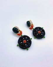 Onyx, Coral, Jade, and Diamond Earrings available at Mildred Hoit in Palm Beach.