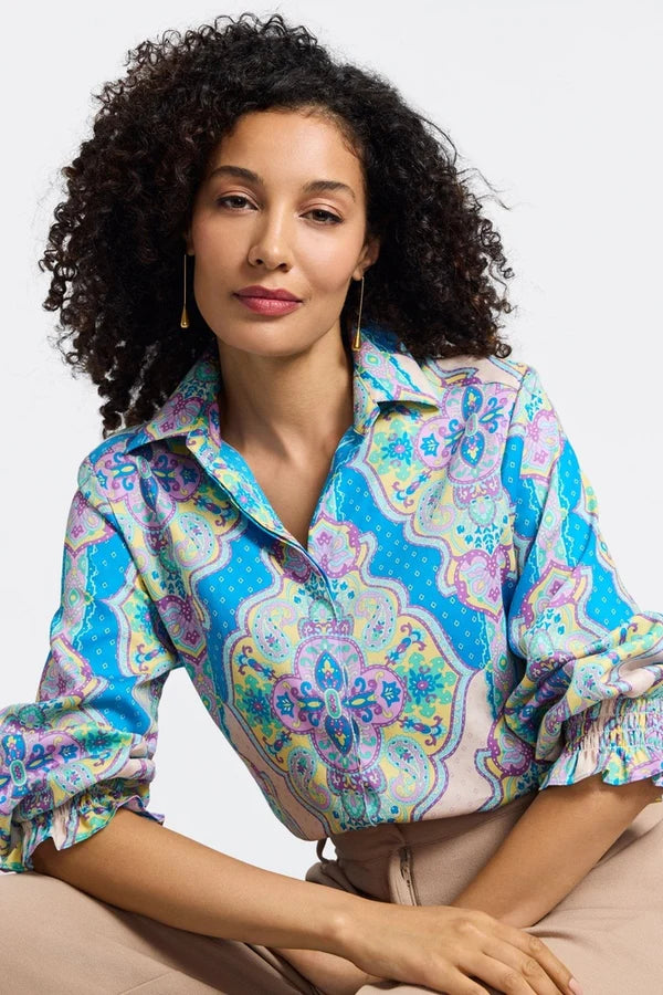 Foxcroft Olivia Paisley Medallion 3/4 Sleeve Shirt - Mildred Hoit