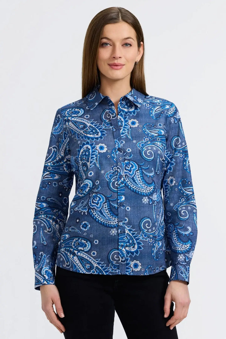 Foxcroft Hampton Shirt in Blue Multi