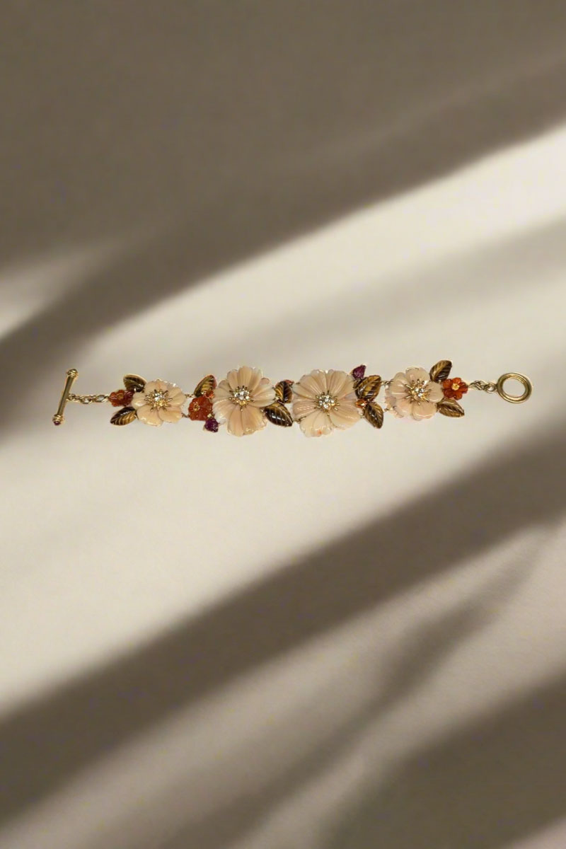 Agate, Tiger's Eye, Ruby, Brown Coral, and Ruby Bracelet - Mildred Hoit