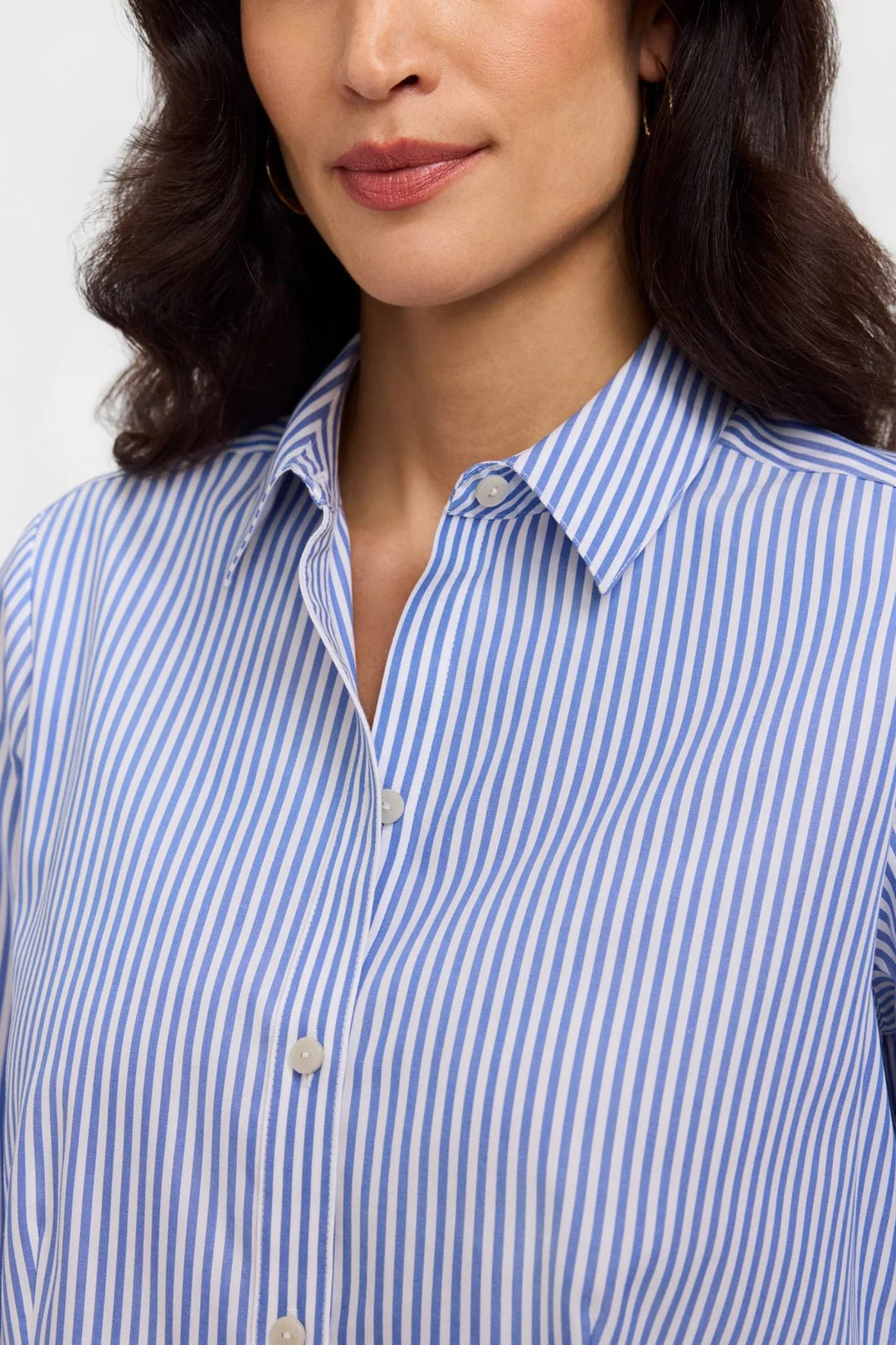 Foxcroft Dianna Powder Blue Pinpoint Stripe Long Sleeve Shirt