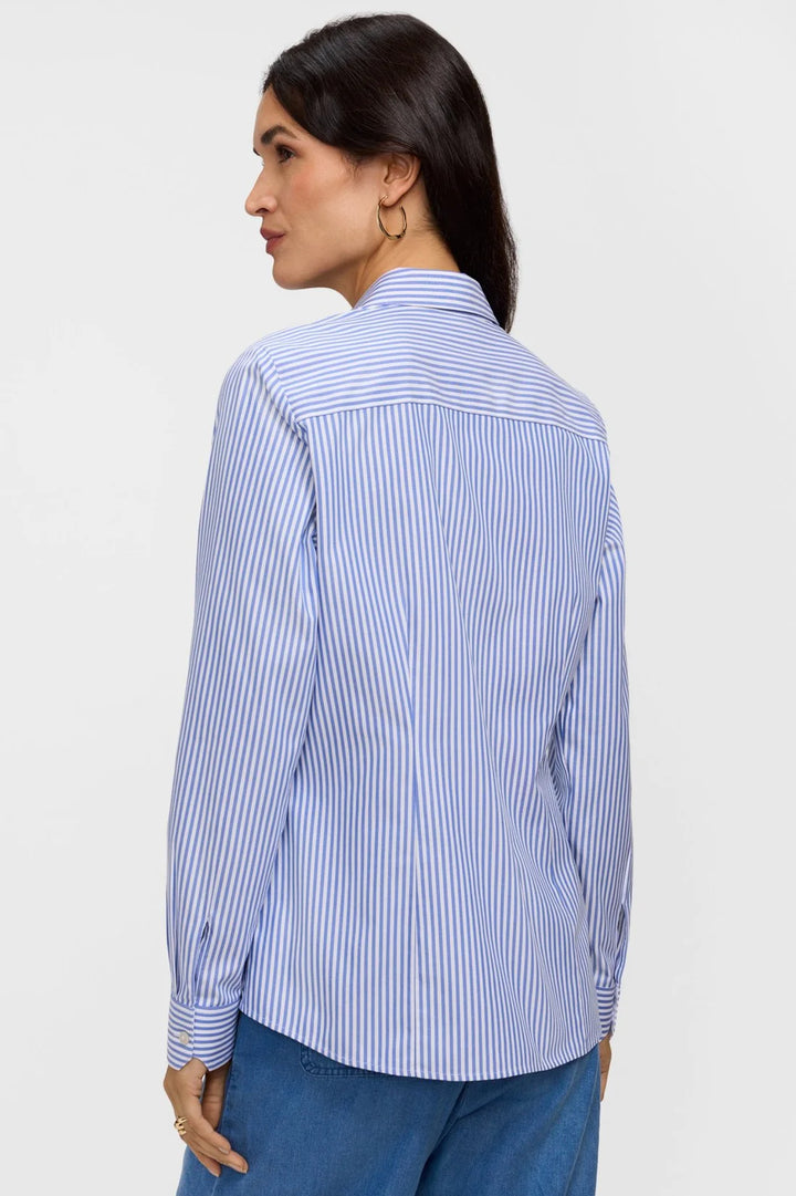 Foxcroft Dianna Powder Blue Pinpoint Stripe Long Sleeve Shirt