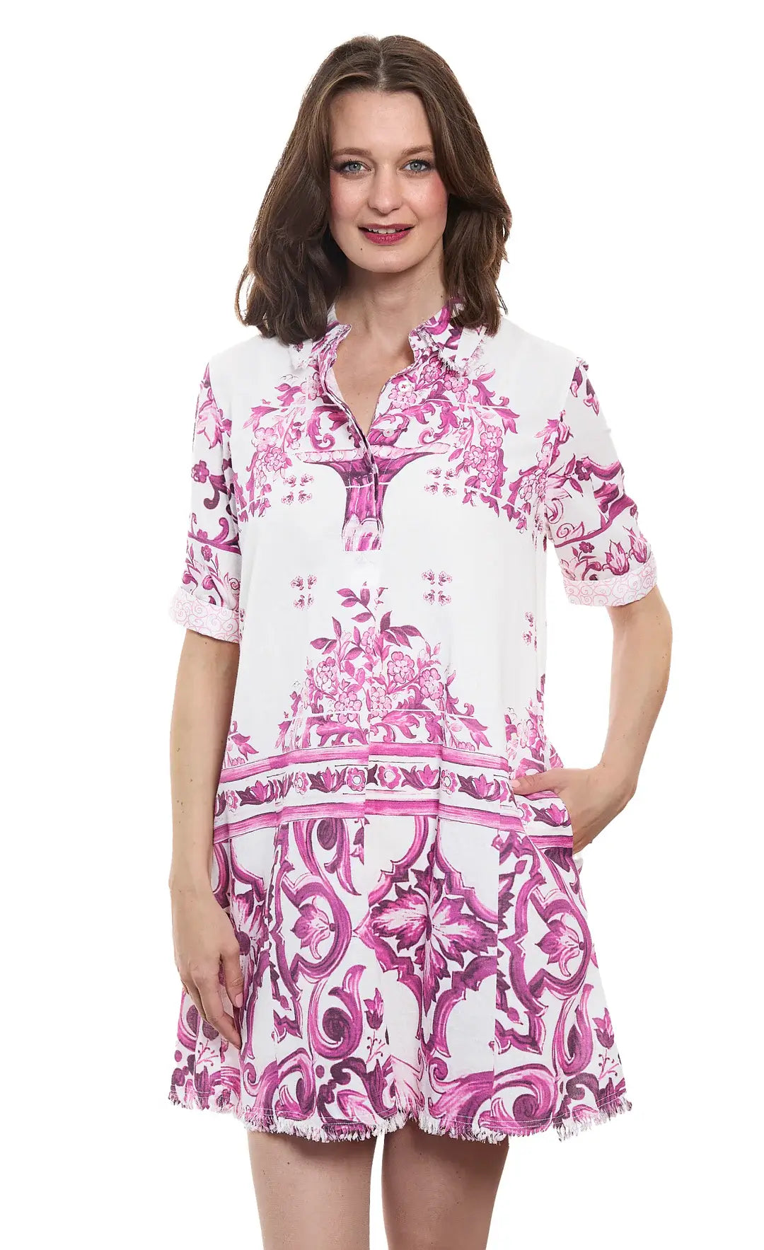 Chatham Dress in Violet & White Tile Print - Mildred Hoit