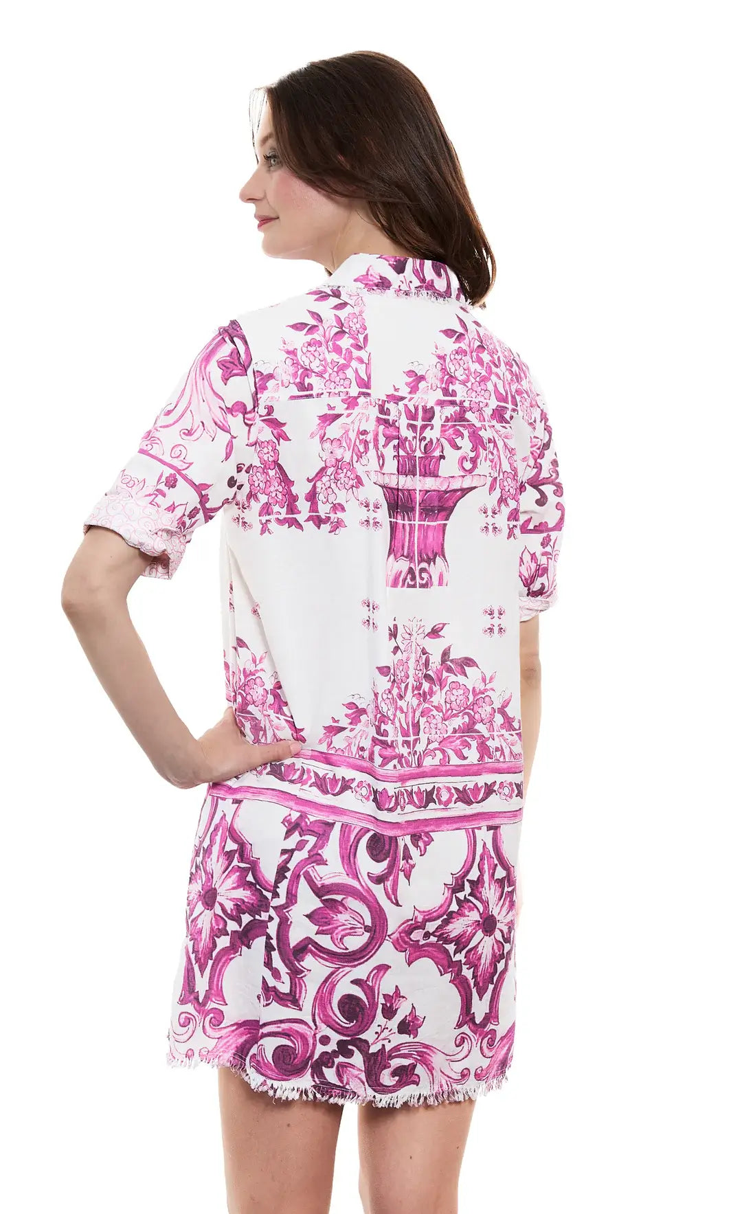 Chatham Dress in Violet & White Tile Print - Mildred Hoit