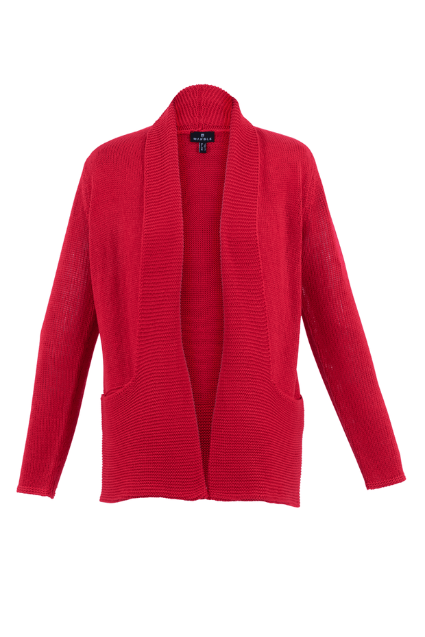 Marble Knitted Long Sleeve Cardigan Sweater in Red