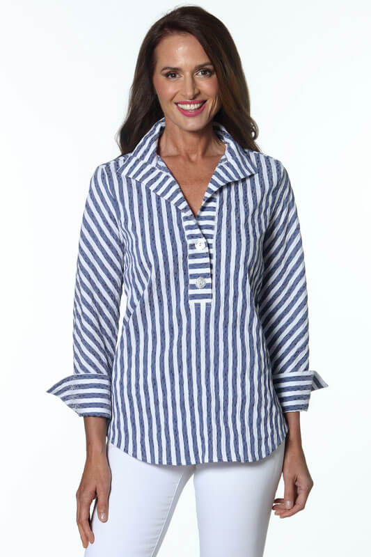 Striped Blouse in Indigo and White - Mildred Hoit