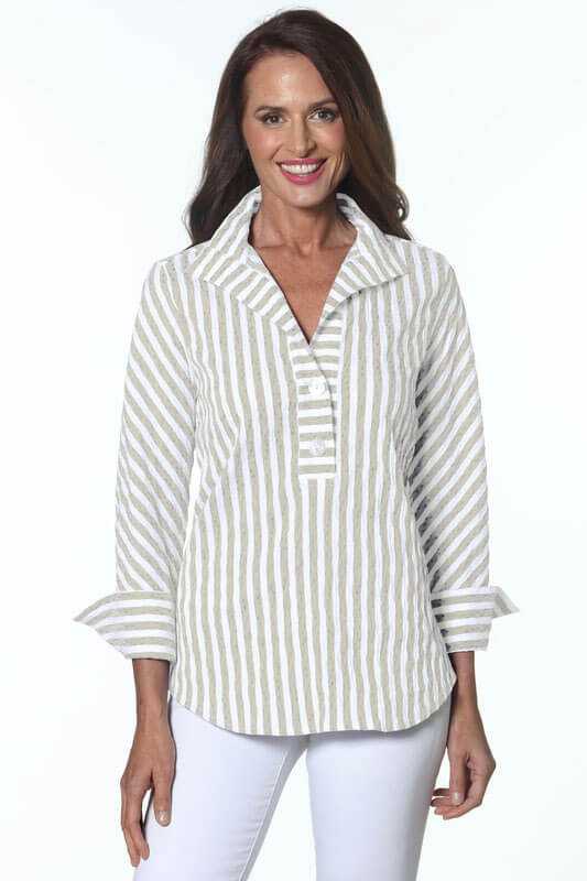 Striped Blouse in Sand and White - Mildred Hoit