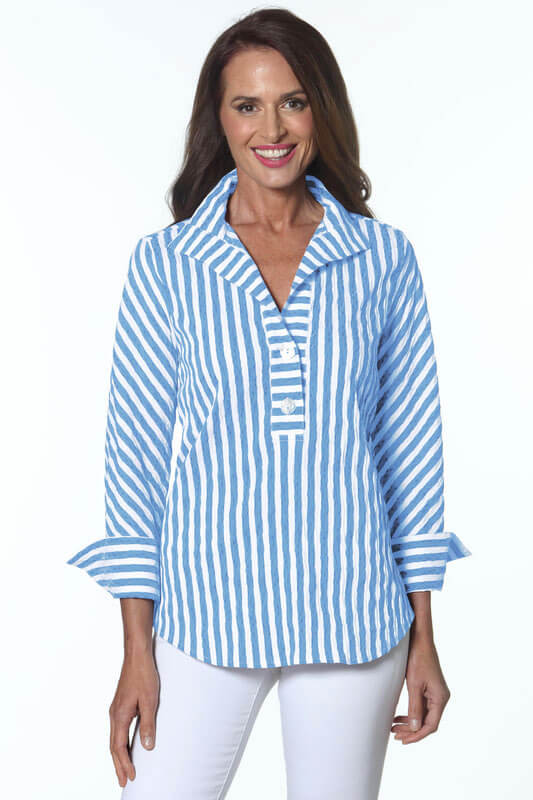 Striped Blouse in Turquoise and White - Mildred Hoit