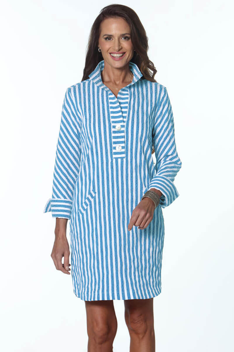 Turquoise and White Striped Dress - Mildred Hoit