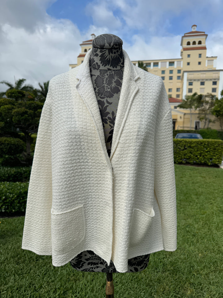 Base Milano Knit Jacket in White - Mildred Hoit