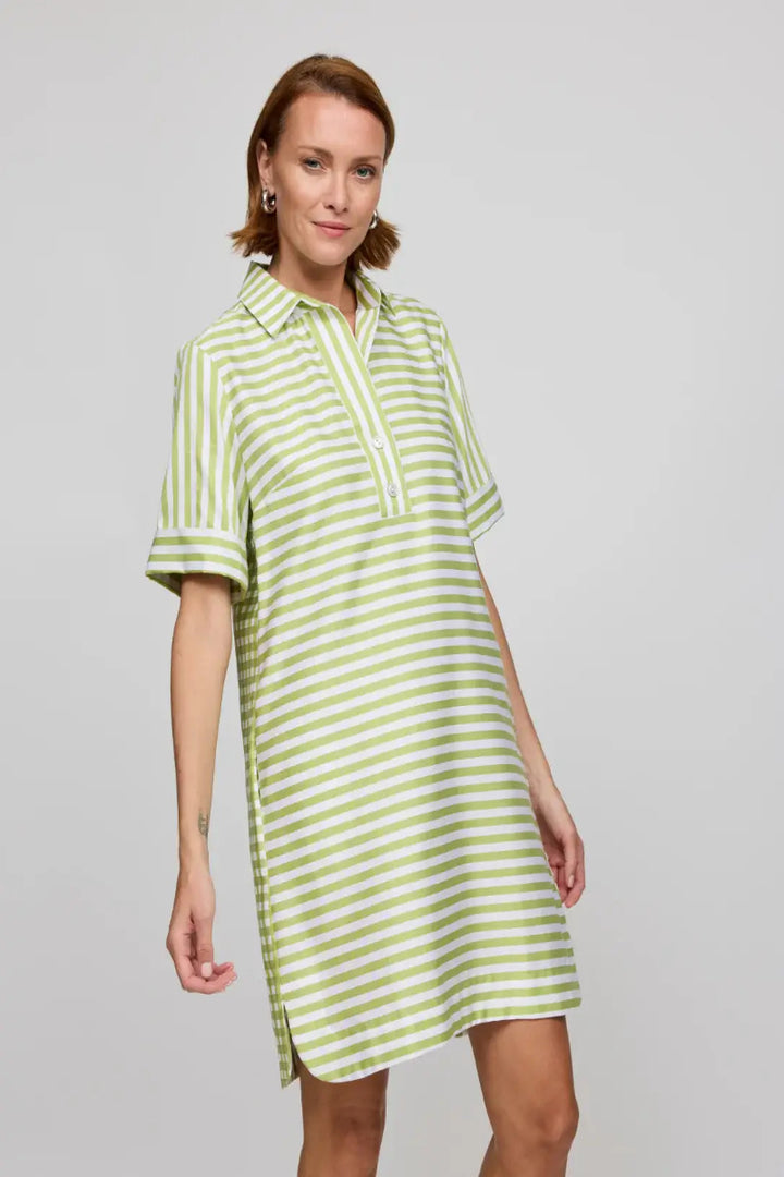 Hinson Wu Aileen Short Sleeve Stripe and Gingham Dress in Lime