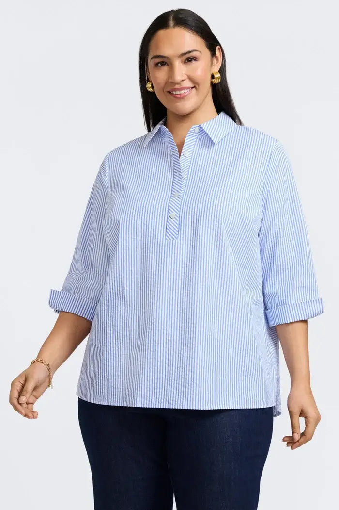 Foxcroft Therese Seersucker Thin Stripe Shirt - Mildred Hoit