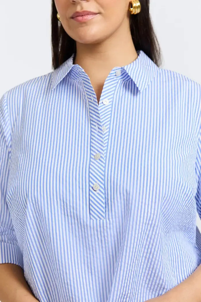 Foxcroft Therese Seersucker Thin Stripe Shirt - Mildred Hoit