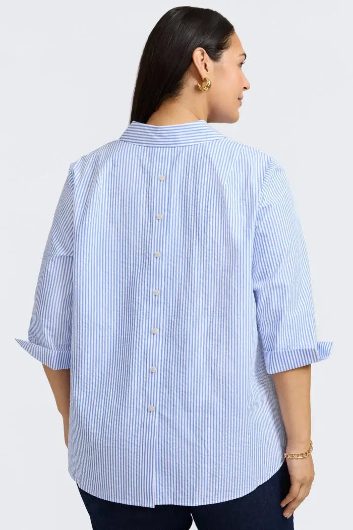 Foxcroft Therese Seersucker Thin Stripe Shirt - Mildred Hoit