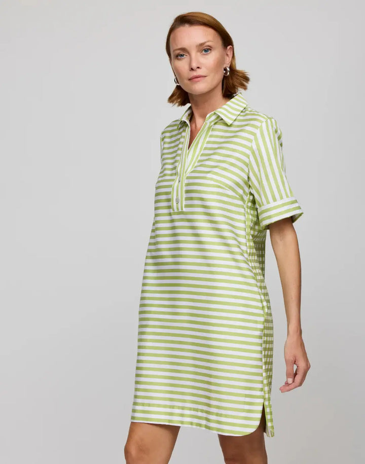 Hinson Wu Aileen Short Sleeve Stripe and Gingham Dress in Lime