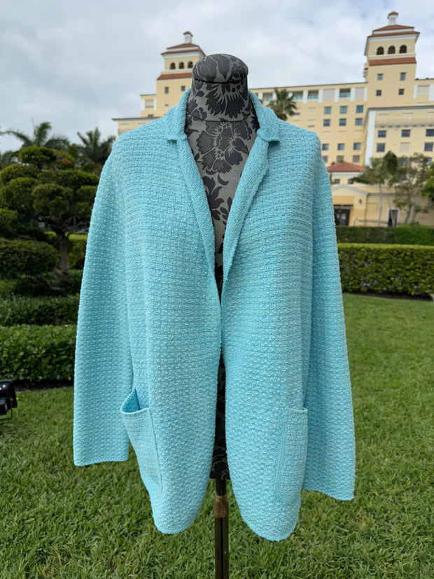 Base Milano Open Knit Sweater in Sky Blue available at Mildred Hoit in Palm Beach