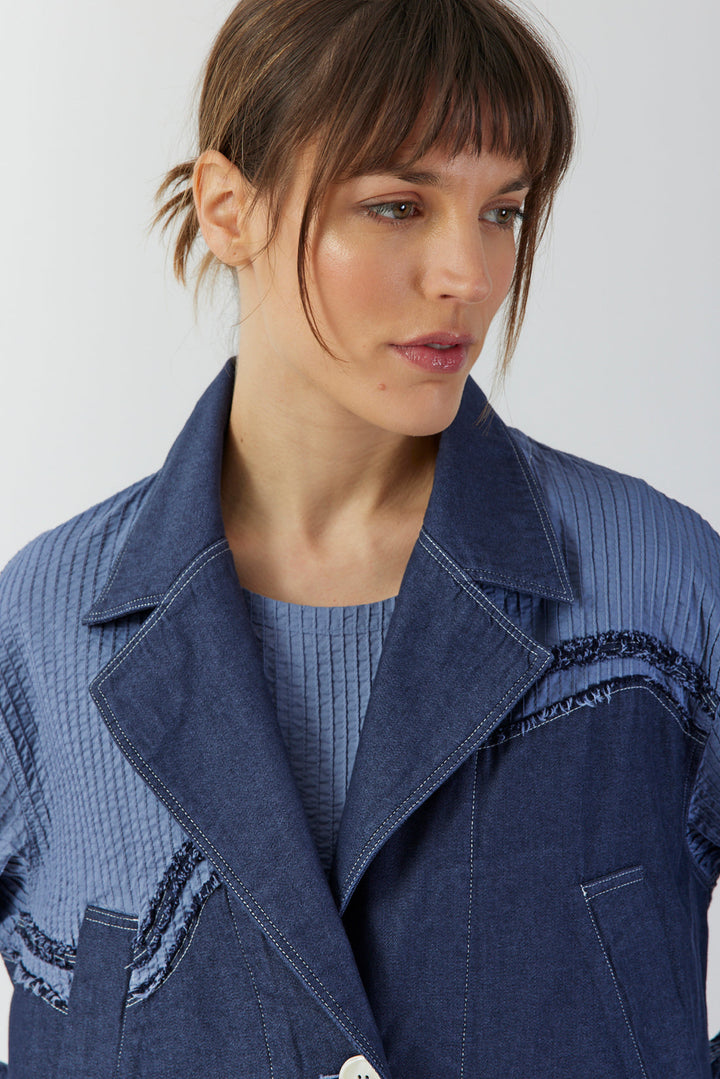 Yacco Maricard Cotton Pintuck Jacket in Gray Blue - Mildred Hoit