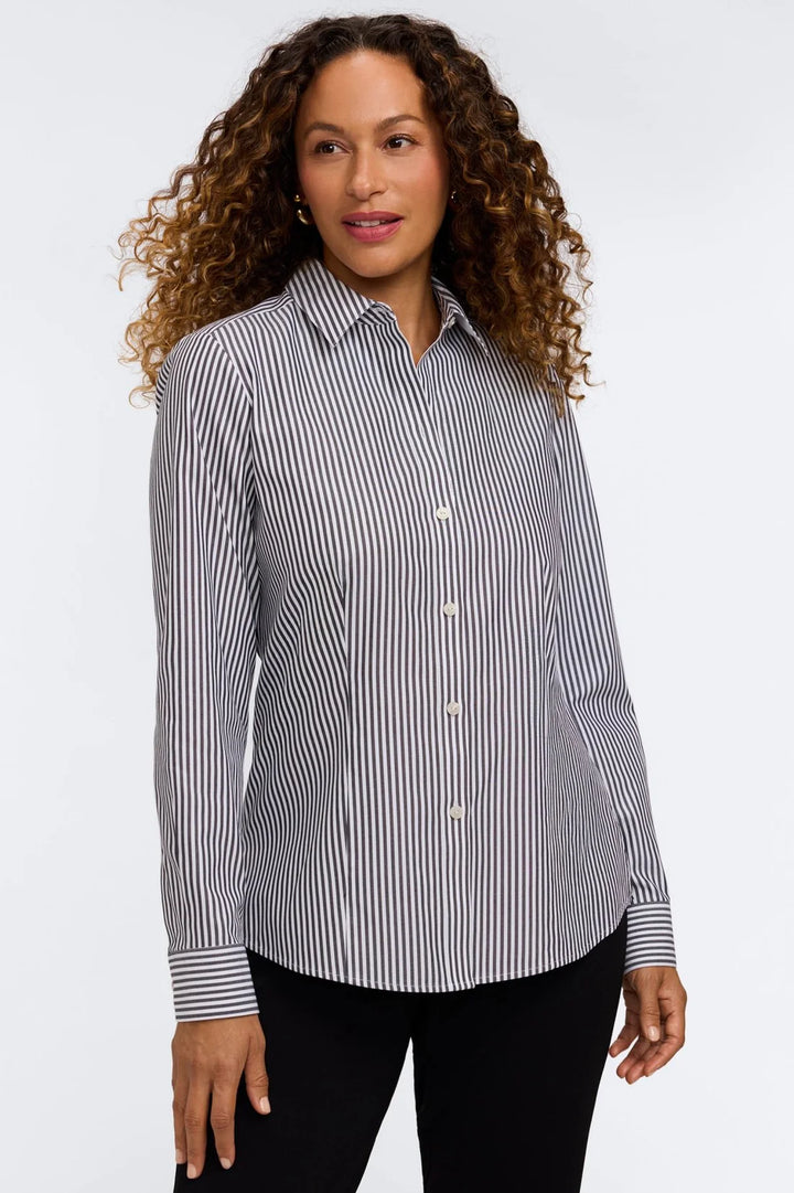Foxcroft Dianna Black Pinpoint Stripe Long Sleeve Shirt