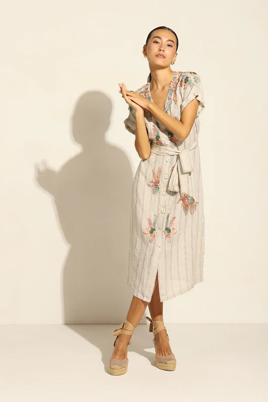 Sage Shirt Dress with Coral Reef Embroidery | Mildred Hoit Sage Shirt Dress with Coral Reef Embroidery | Mildred Hoit