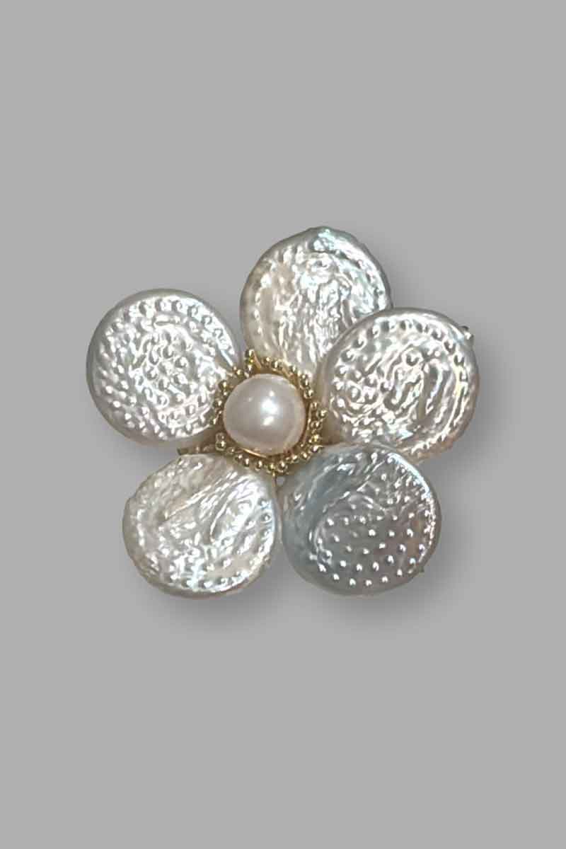 Kenneth Jay Lane Gold Freshwater Pearl Petals Flower Pin - Mildred Hoit