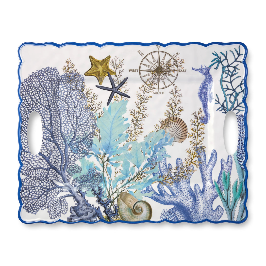 Blue Lagoon Rectangular Platter with Handles - Mildred Hoit