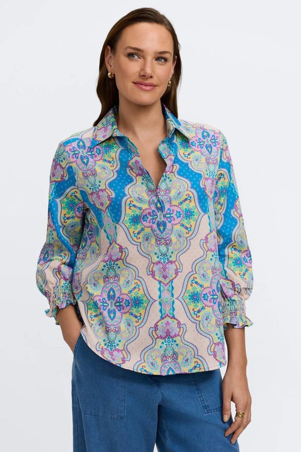 Foxcroft Olivia Paisley Medallion 3/4 Sleeve Shirt - Mildred Hoit