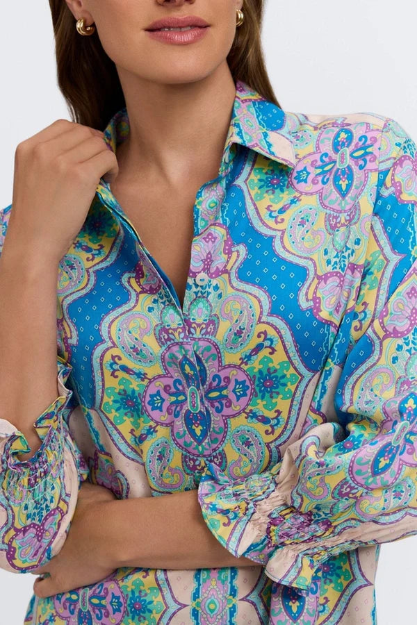 Foxcroft Olivia Paisley Medallion 3/4 Sleeve Shirt - Mildred Hoit