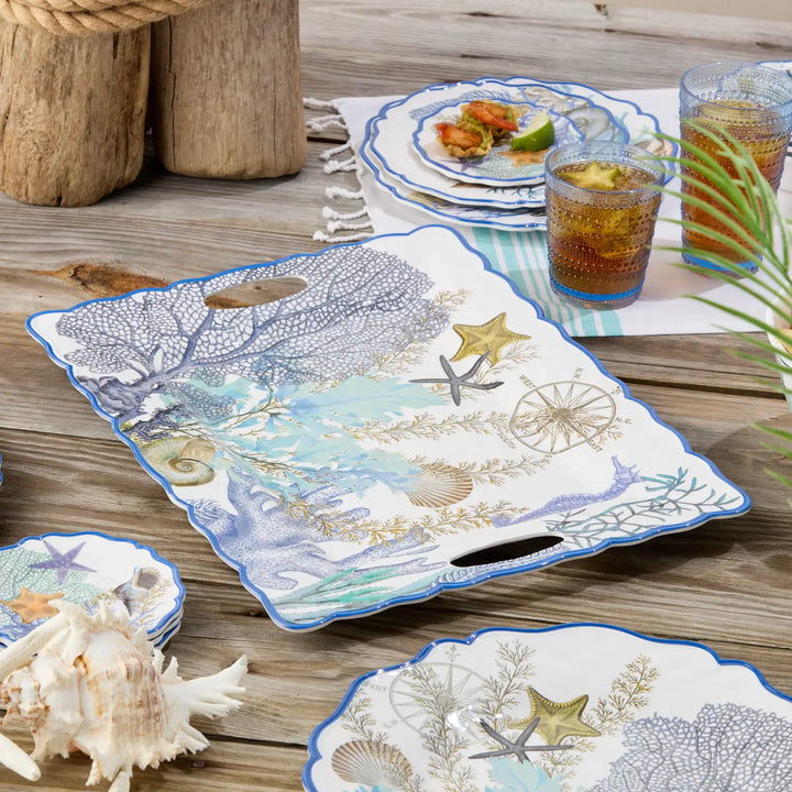 Blue Lagoon Rectangular Platter with Handles - Mildred Hoit