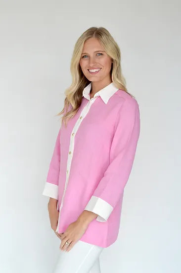 Linen Shirt in Candy Pink and Silver