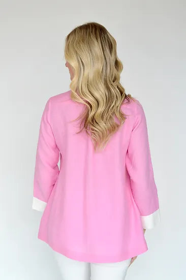 Linen Shirt in Candy Pink and Silver - Mildred Hoit