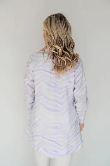 Zebra Linen Button Down Blouse in Lavender