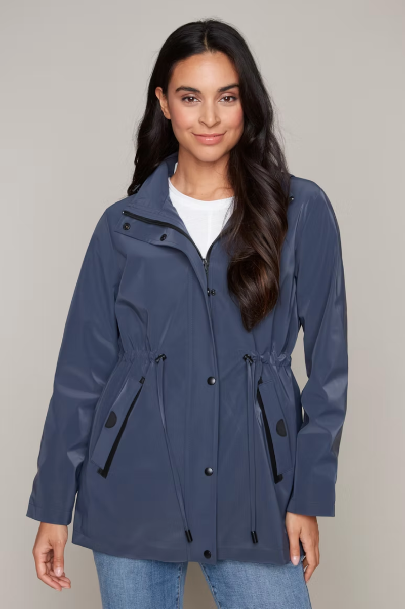 Raincoat in Navy available at Mildred Hoit in Palm Beach.