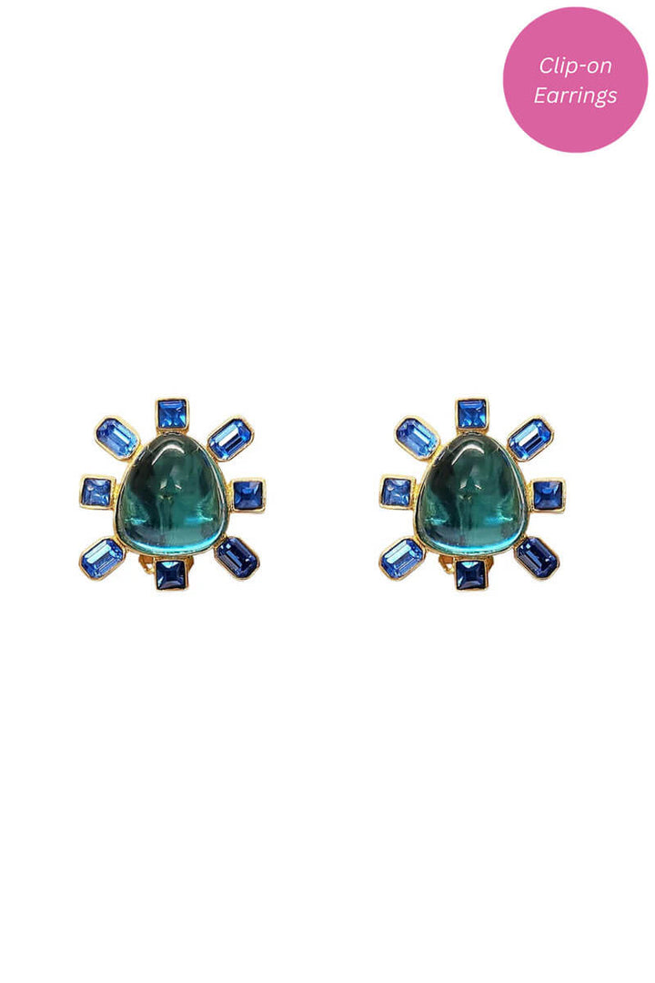 Kenneth Jay Lane Sapphire & Aqua Cabochon Earrings