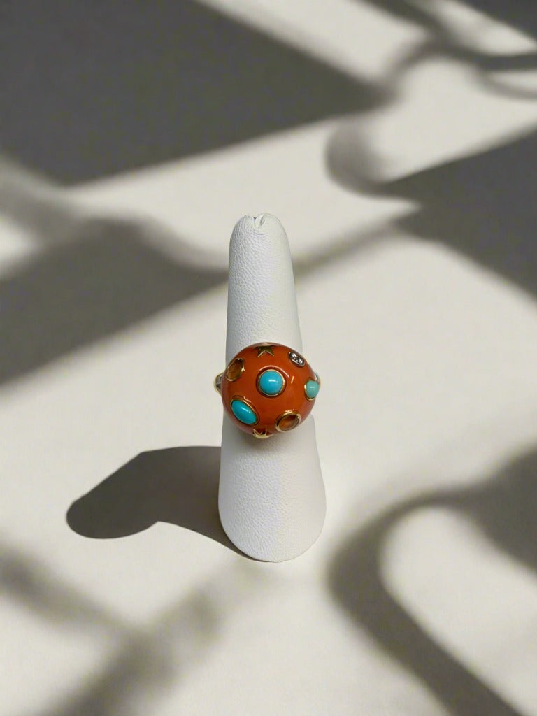 Turquoise, Coral, and Yellow Sapphire Ring - Mildred Hoit