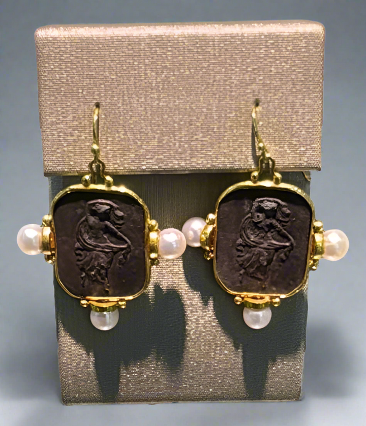 Antique Silver Earrings with Freshwater Pearls - Mildred Hoit