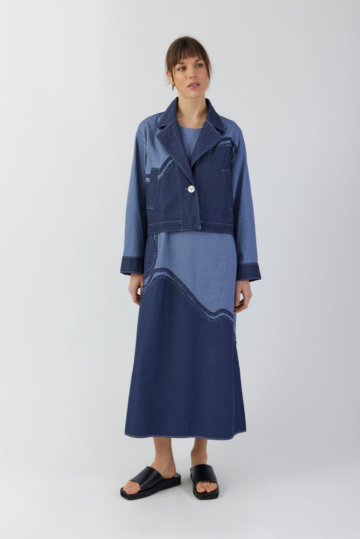 Yacco Maricard Cotton Pintuck Jacket in Gray Blue - Mildred Hoit