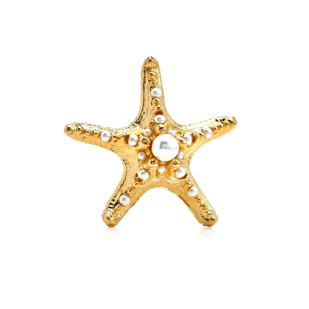 Kenneth Jay Lane Gold with Pearls Starfish Pin - Mildred Hoit