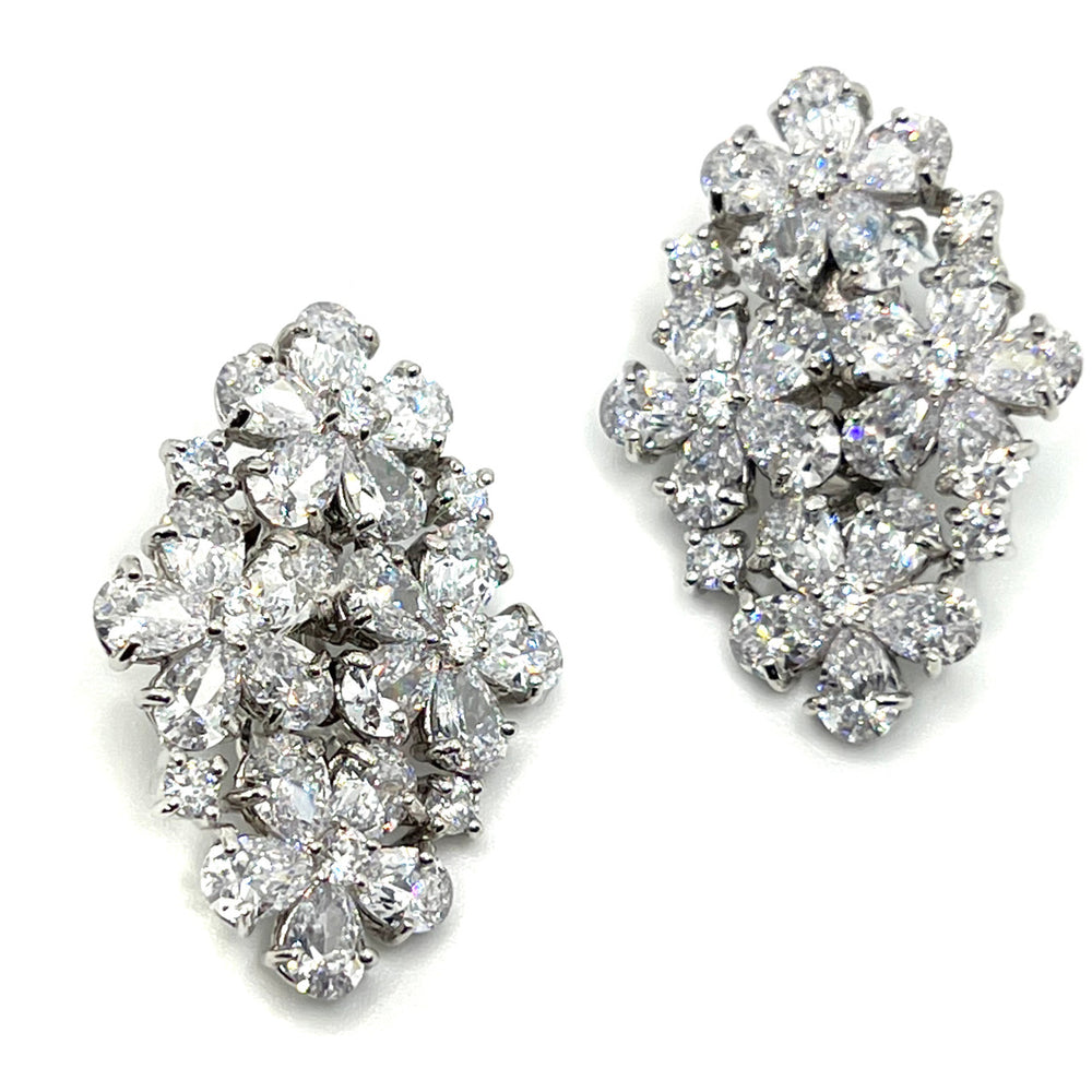 Floral Crystal Earrings in Rhodium - Mildred Hoit